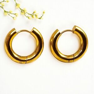 Small Chunky Hoop Statement Earrings 18K Stainless Steel Jewelry Minimalist 20mm